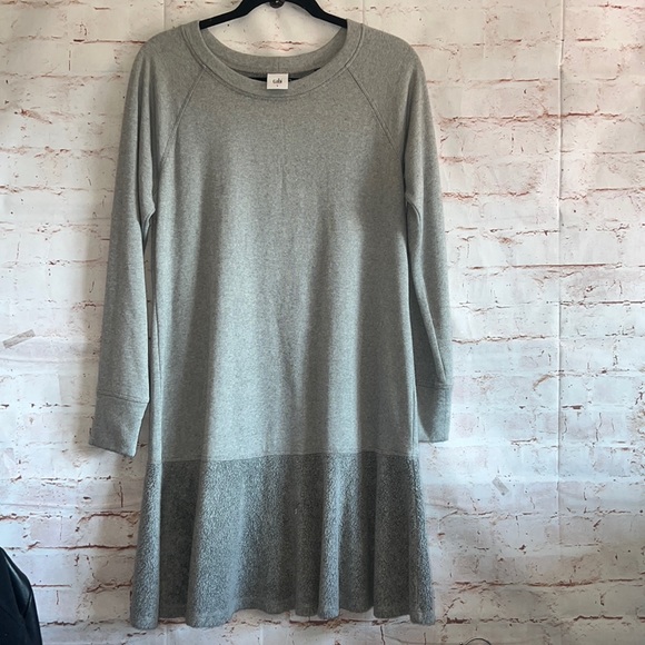 Cabi Flashdance jersey sweater drop waist dress 3459 grey S two tone soft knit - Picture 2 of 12